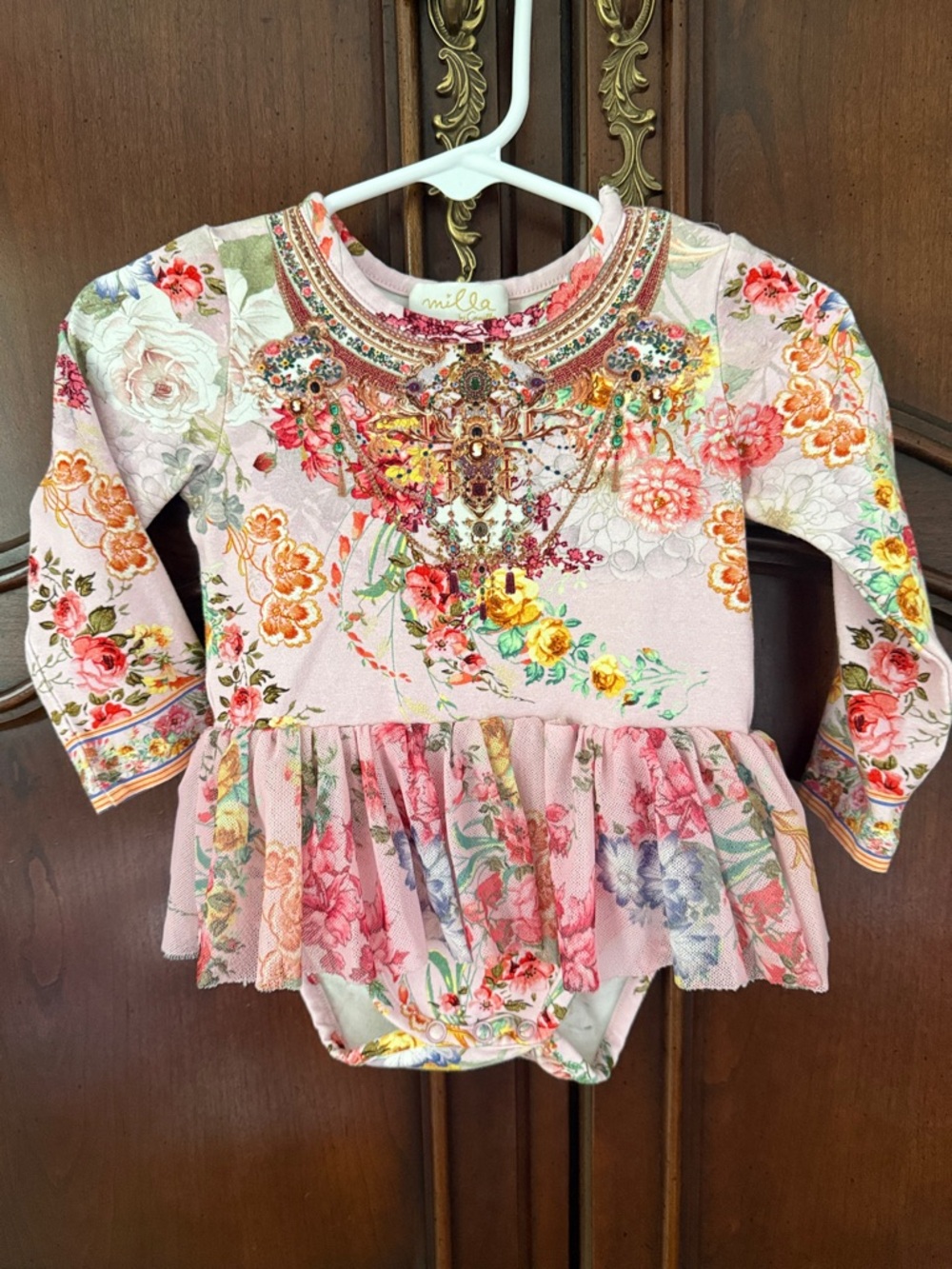 Milla by Camilla Baby Floral Romper 6-12M Pink Gold Designer Boutique Outfit